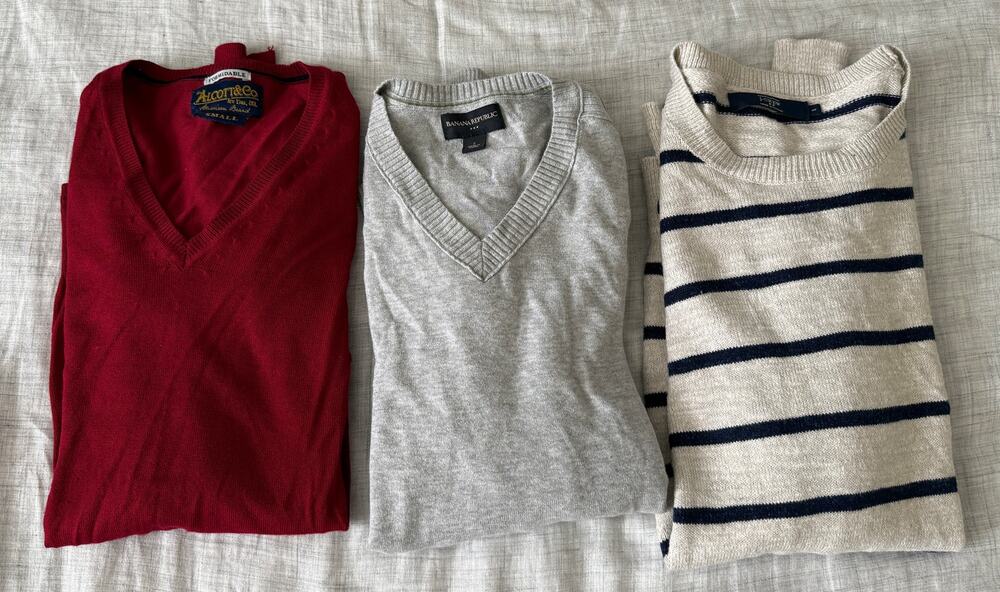 Lot of 3 Mens Size Small LS Sweaters (J.Crew Banana Republic Alcott) Cotton
